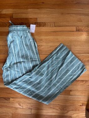 Auden Seafoam Green Striped Straight-Leg Pants